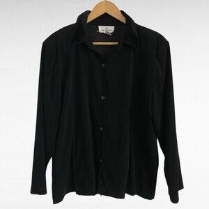 VINTAGE | Erin London | Black Velvet Collar Classic Y2K Button Down Shirt Jacket